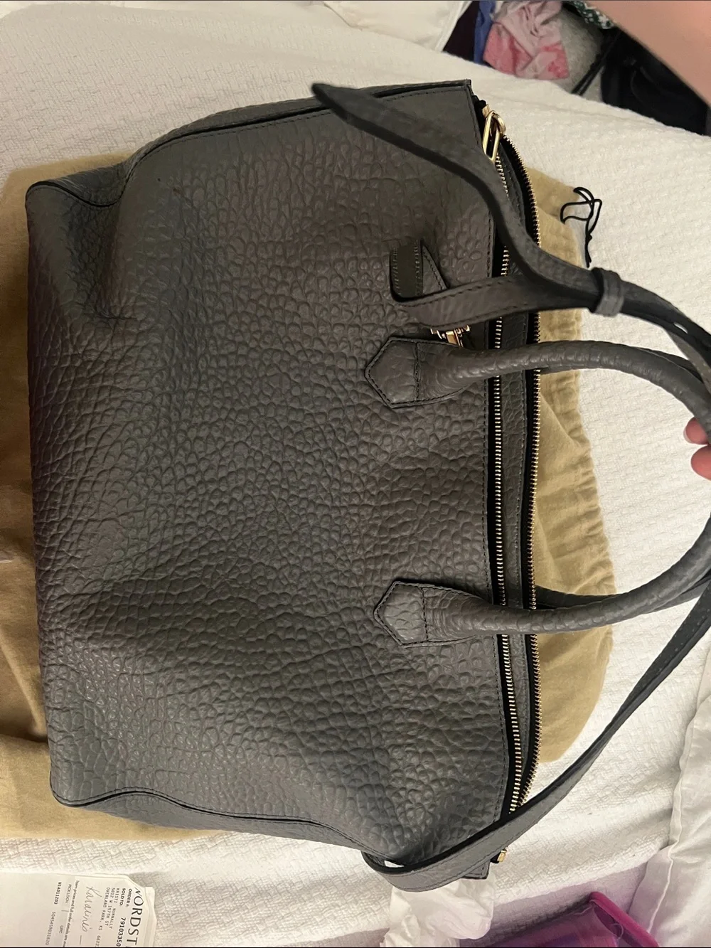 Burberry Dewsbury Grey Melange Leather Tote Bag with Gold Hardware